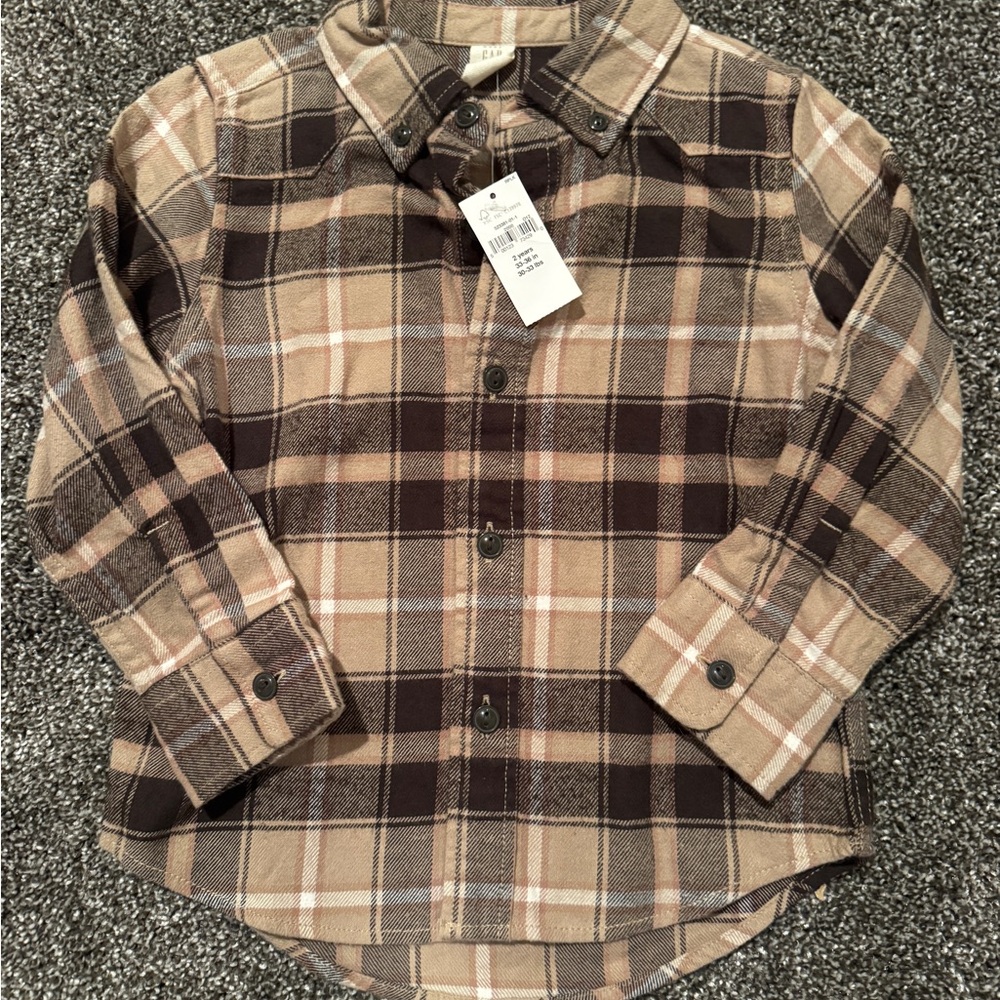GAP Kids Plaid Shirt in Brown and Cream